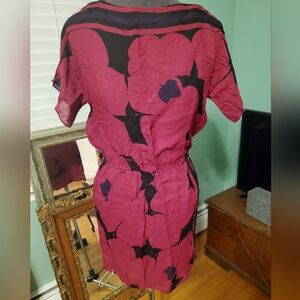 Vintage 80s Women's Fuchia Floral Short Sleeve Mini Dress